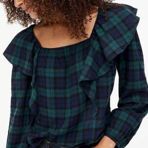 J. Crew Flannel Squareneck Ruffle Top (Size Small)